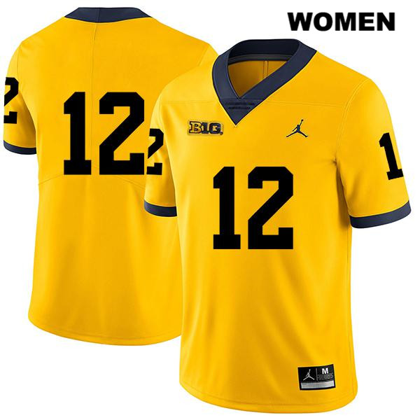 Women's NCAA Michigan Wolverines Cade McNamara #12 No Name Yellow Jordan Brand Authentic Stitched Legend Football College Jersey HU25K20HV